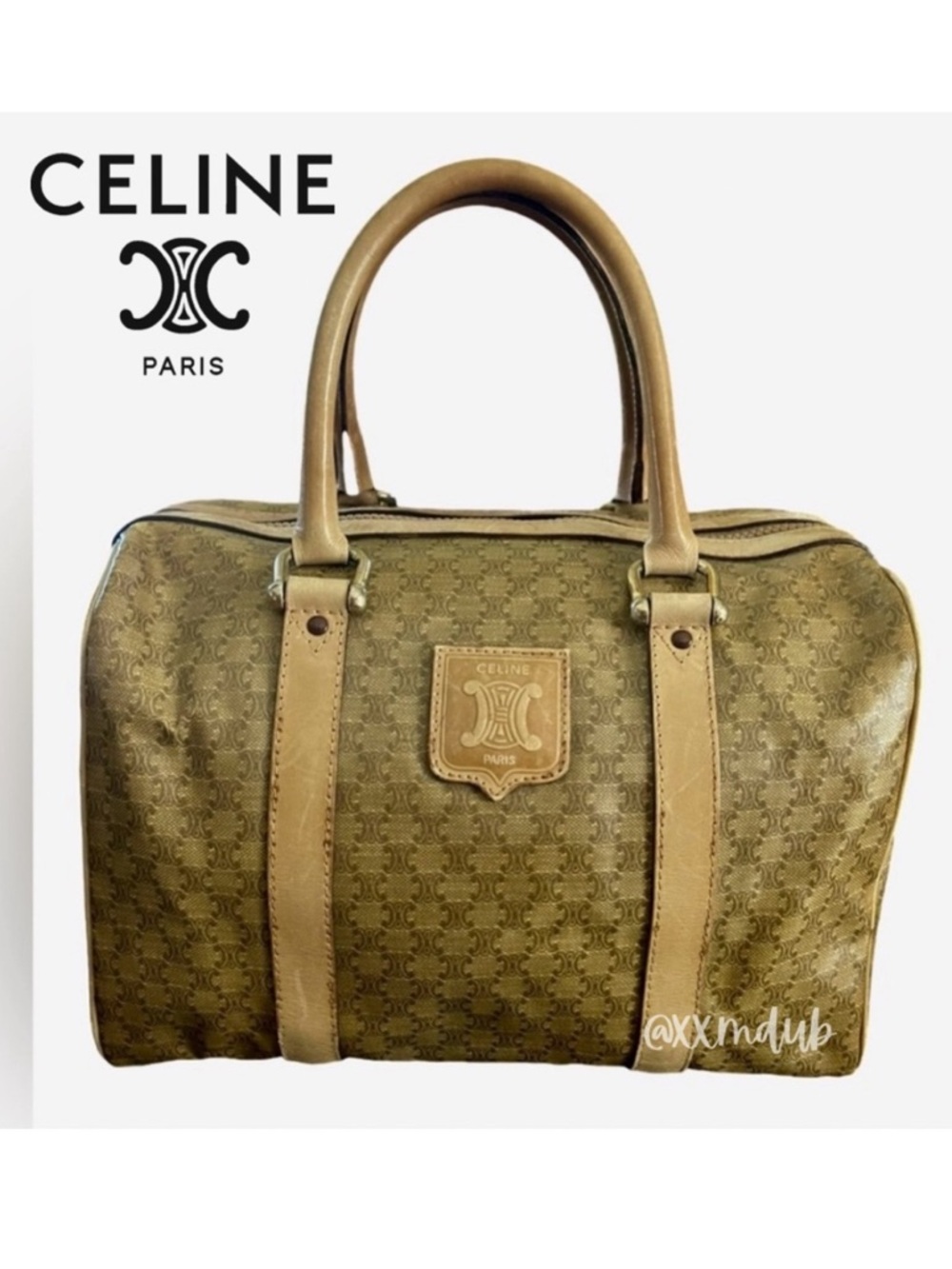 Celine Macadam Boston Bag Vintage Triomphe Purse Tote Handbag Mini Duffle Logo